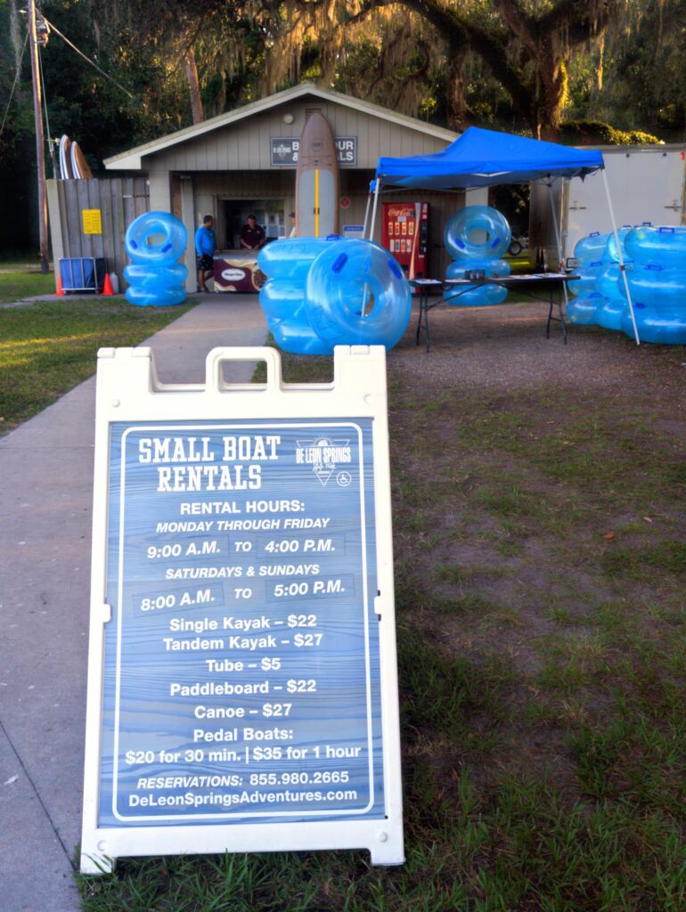 Small Boat Rentals Signs for De Leon Springs State Park